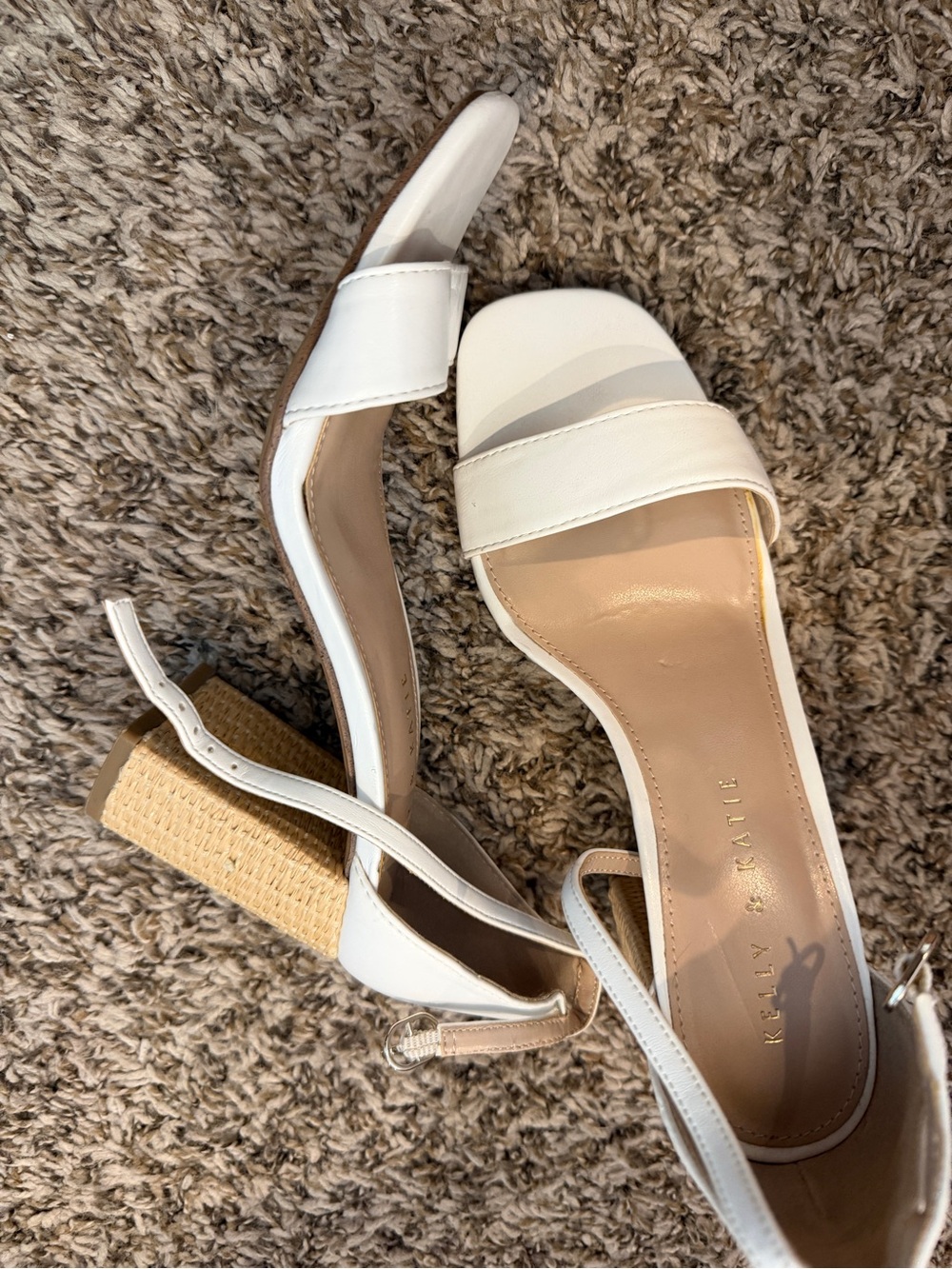 Kelly & Katie White Strap Block Heel Sandals